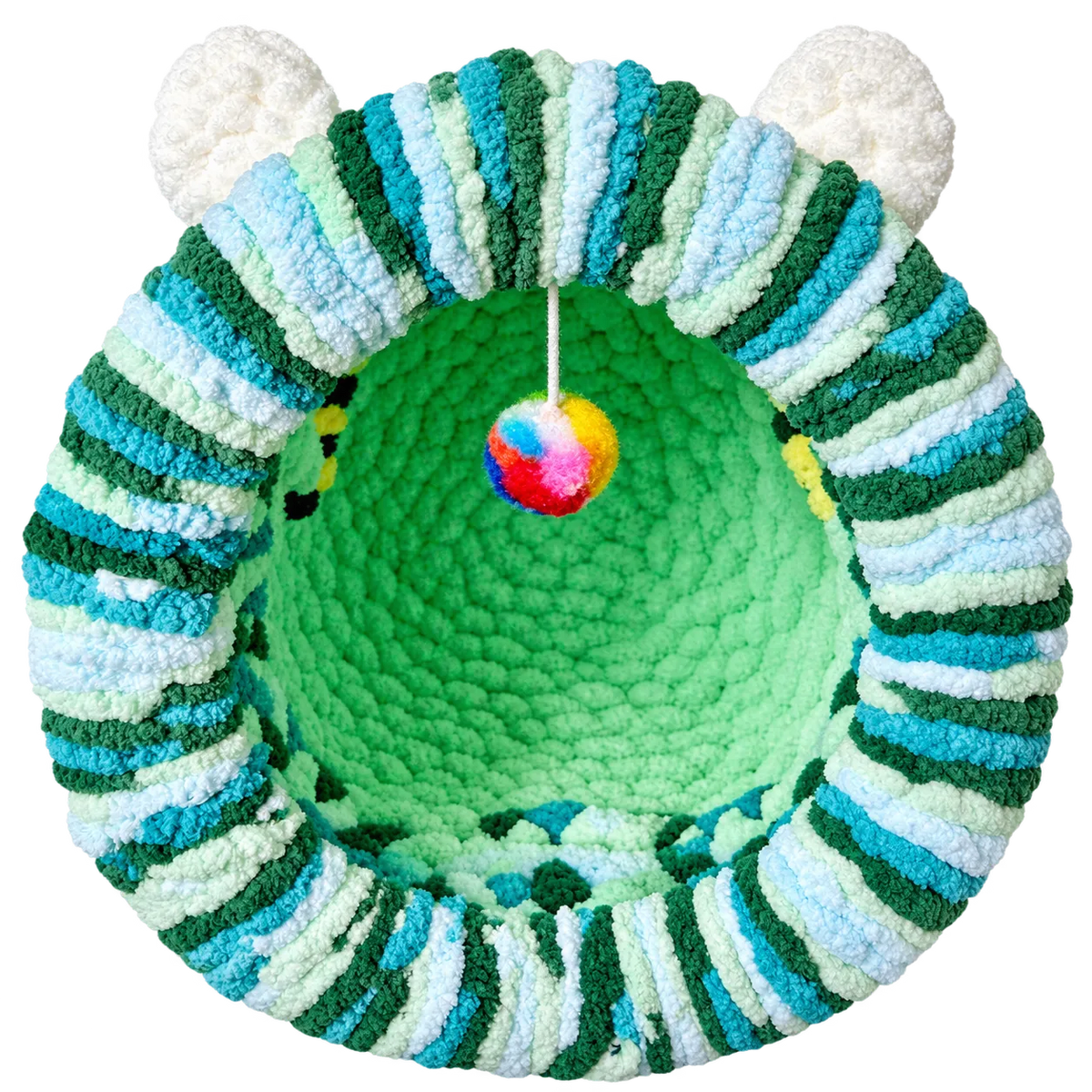 Luxury Chunky Knit Cat Cave Bed with Pom-Pom Toy - Handmade to Order