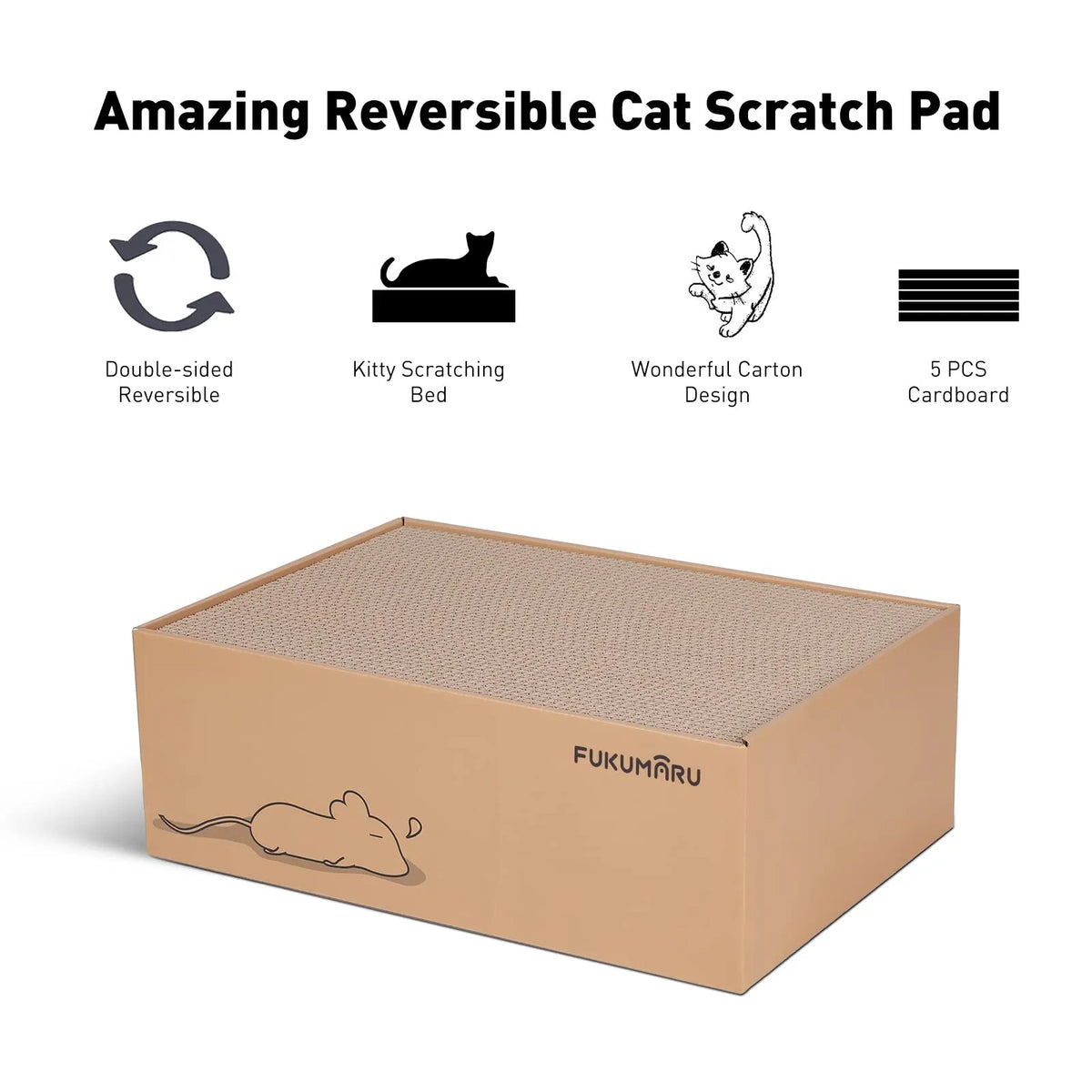 Fukumaru Cat Scratcher Box with 5 Reversible Cardboard Refill Pads — 2-in-1 Scratch Pad & Lounger (40 x 28 cm) (Copy)-Fussy Cat