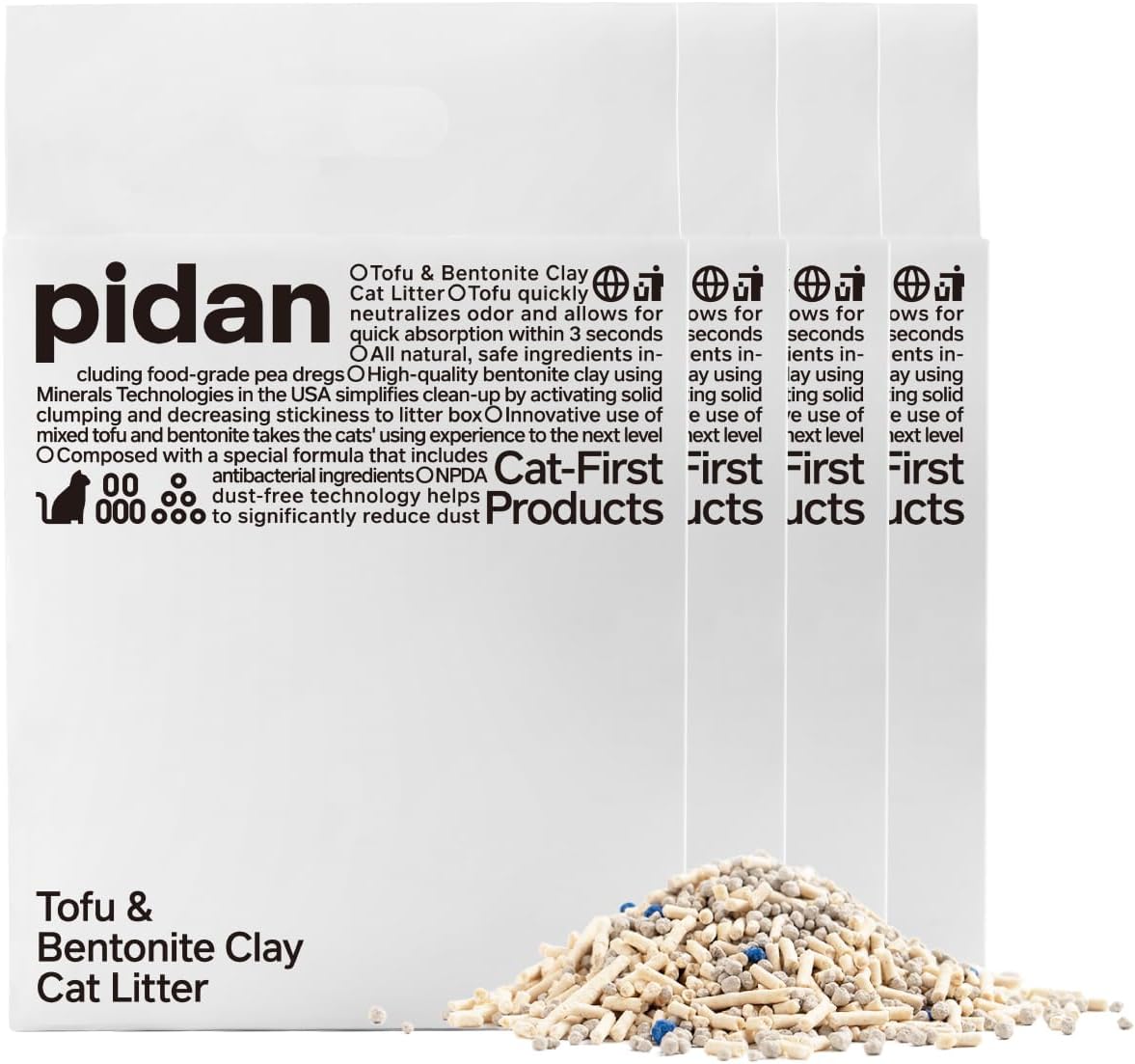 pidan Cat litter packaging with visible text and a small amount of cat litter on a white background