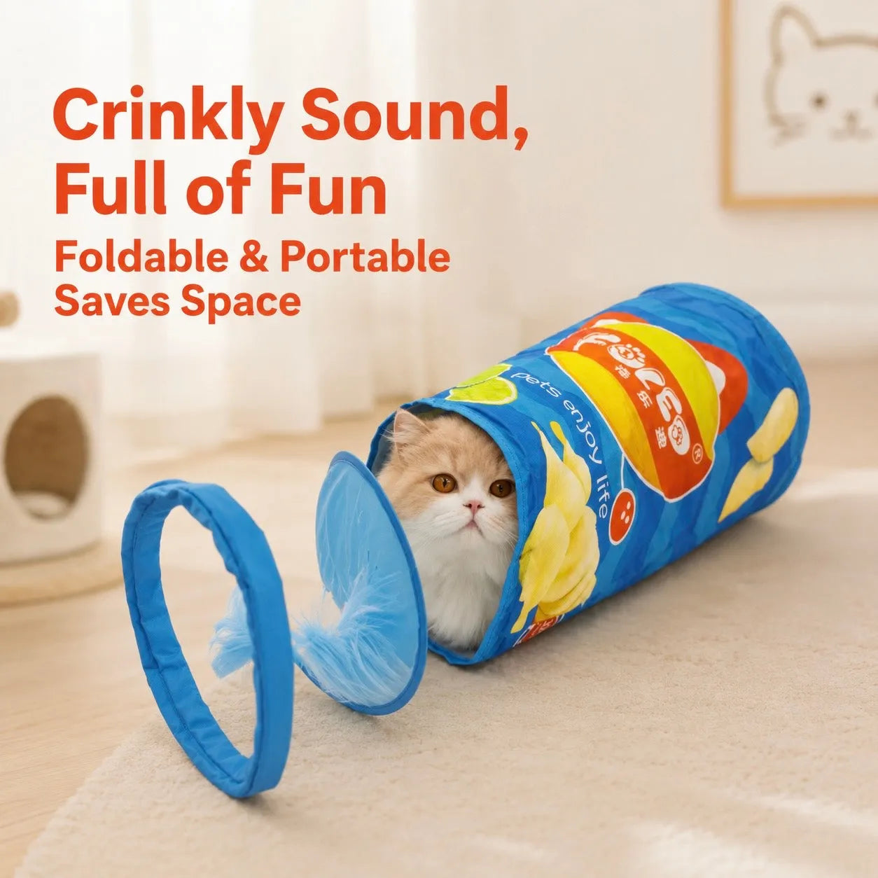 Interactive Foldable Cat Tunnel Toy – Crinkle Indoor Hide & Seek Portable Cat Play Tunnel-Fussy Cat