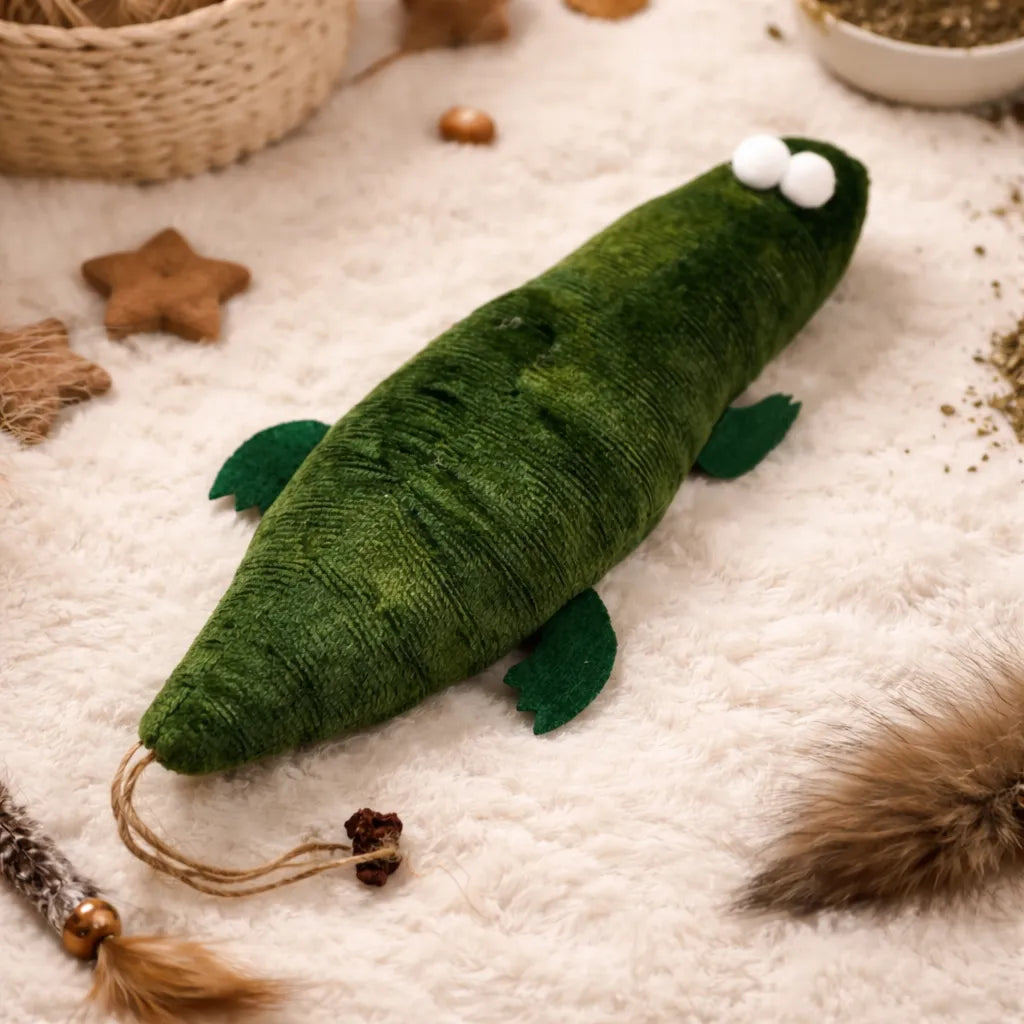Plush Crocodile Cat Toy with Catnip & Silvervine – Crinkle Interactive Bite-Resistant Teething Toy for Kittens & Cats (20cm)-Fussy Cat