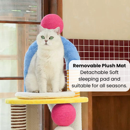 zeze Two-Tier Arch Cat Tree with Balls and Grooming Pole-Fussy Cat