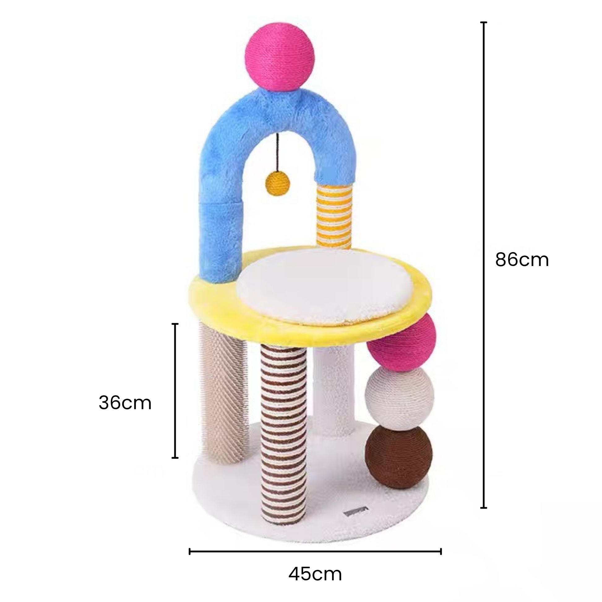 zeze Two-Tier Arch Cat Tree with Balls and Grooming Pole-Fussy Cat