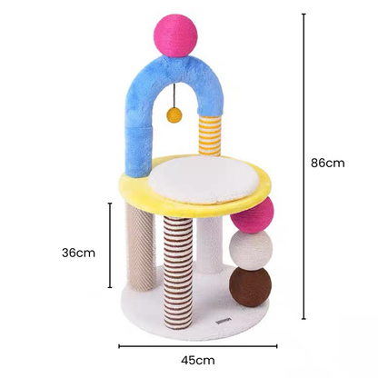 zeze Two-Tier Arch Cat Tree with Balls and Grooming Pole-Fussy Cat