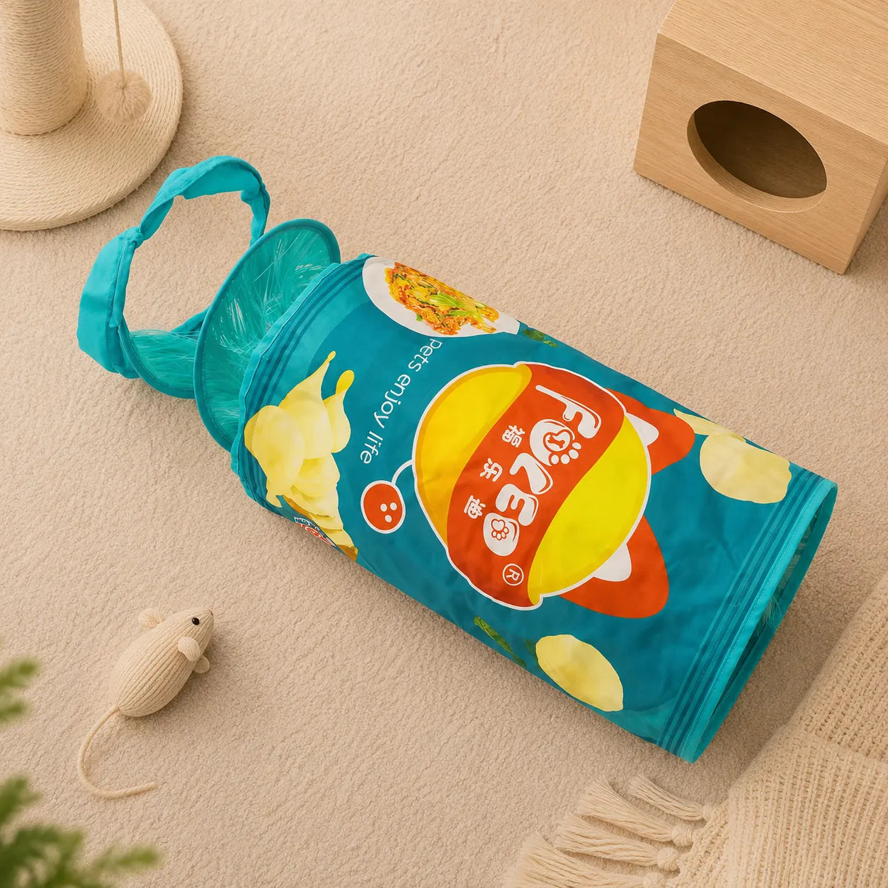 Interactive Foldable Cat Tunnel Toy – Crinkle Indoor Hide & Seek Portable Cat Play Tunnel-Fussy Cat