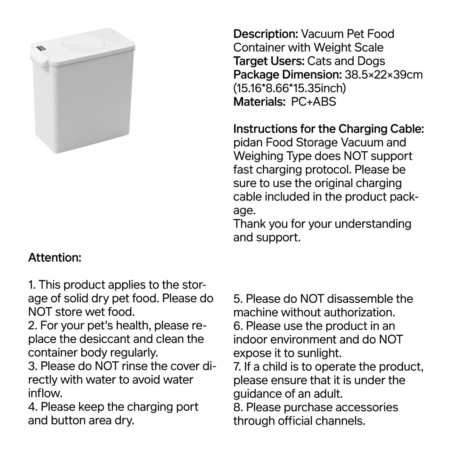 pidan 15L Vacuum Pet Food Storage with Scale-Fussy Cat