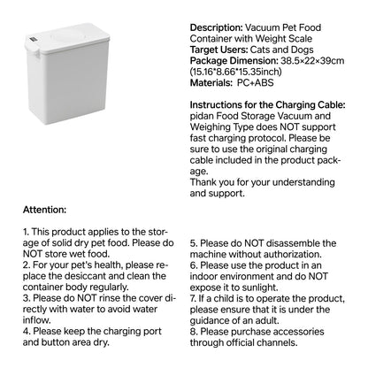 pidan 15L Vacuum Pet Food Storage with Scale-Fussy Cat