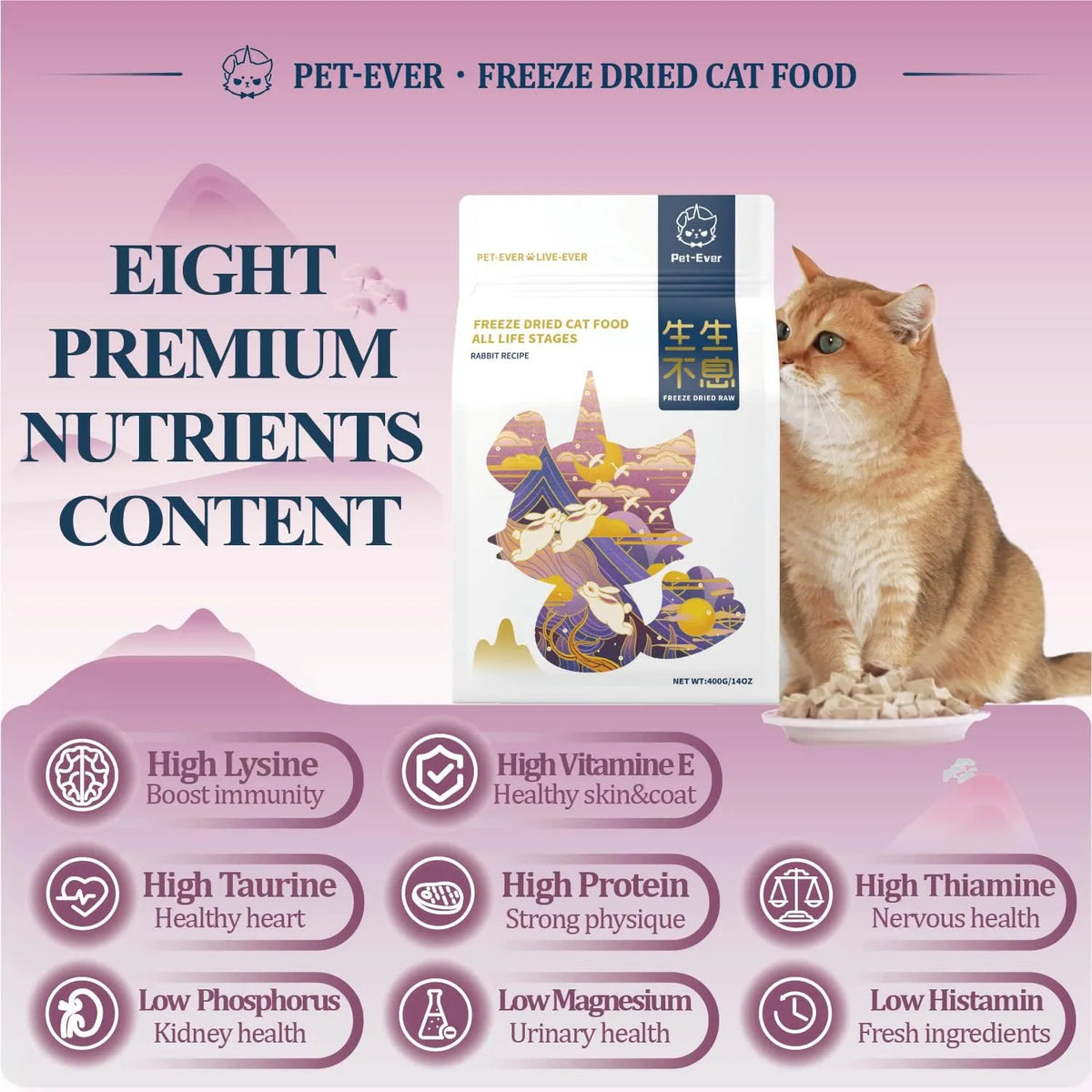 Pet-Ever Complete Freeze-Dried Raw Rabbit Cat Food – 400g