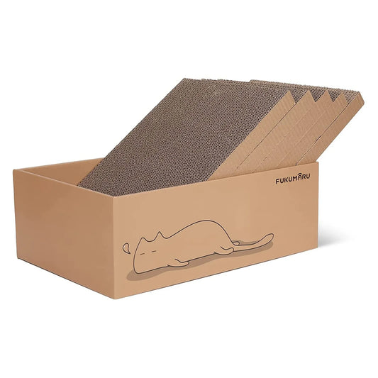 Fukumaru Cat Scratcher Box with 5 Reversible Cardboard Refill Pads — 2-in-1 Scratch Pad & Lounger (40 x 28 cm) (Copy)-Fussy Cat