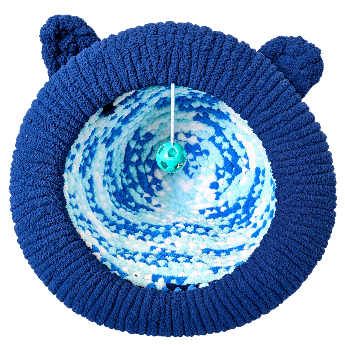 Luxury Chunky Knit Cat Cave Bed with Pom-Pom Toy - Handmade to Order