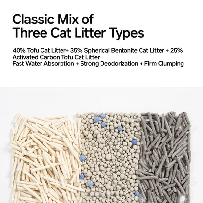 3-in-1 Blend Cat Litter (Tofu, Spherical Bentonite Clay, Activated Carbon Infused Tofu)-Fussy Cat