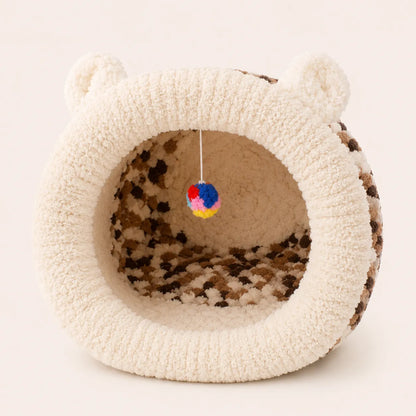 Luxury Handmade Chunky Knit Cat Cave Bed with Pom-Pom Toy-Fussy Cat