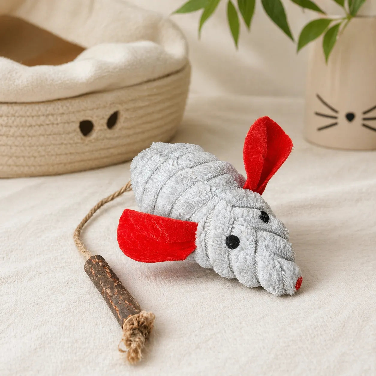 Catnip Plush Mouse Toy with Silvervine Stick for Cats | Interactive Kick & Chew Toy-Fussy Cat