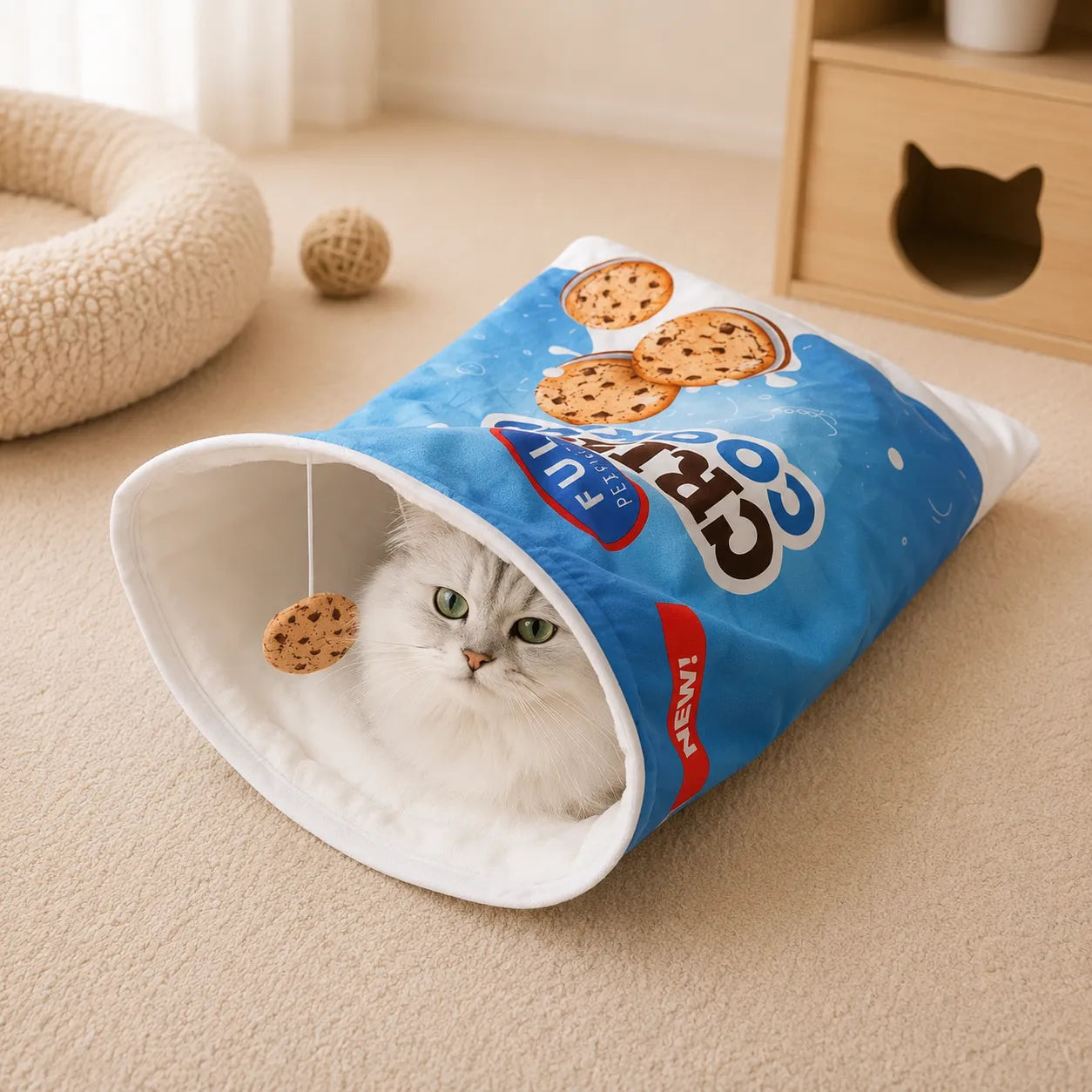 Gourmet Pattern Designs Cat Tunnel Toy – Collapsible Crinkly Interactive Cat Play Bag (50cm x 39cm)-Fussy Cat