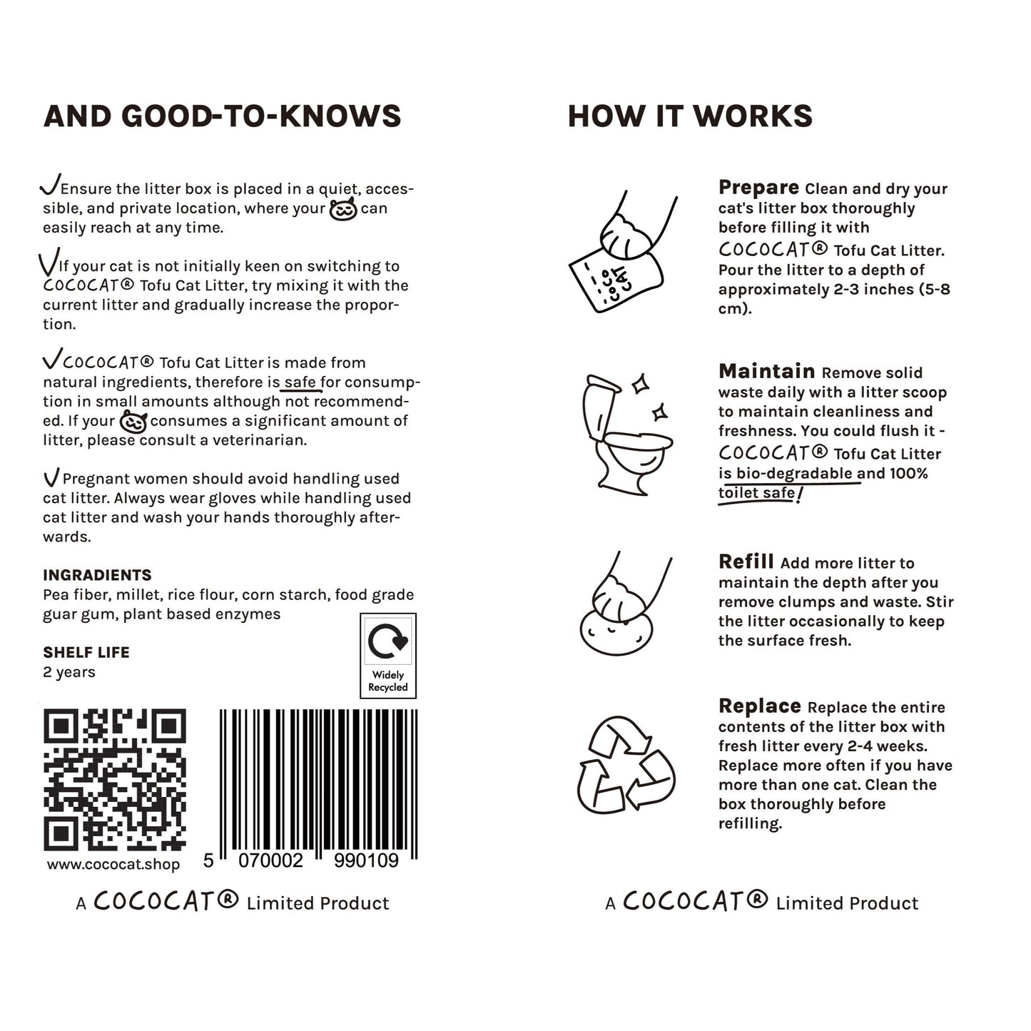 COCOCAT Tofu Cat Litter packaging with instructions and product details.