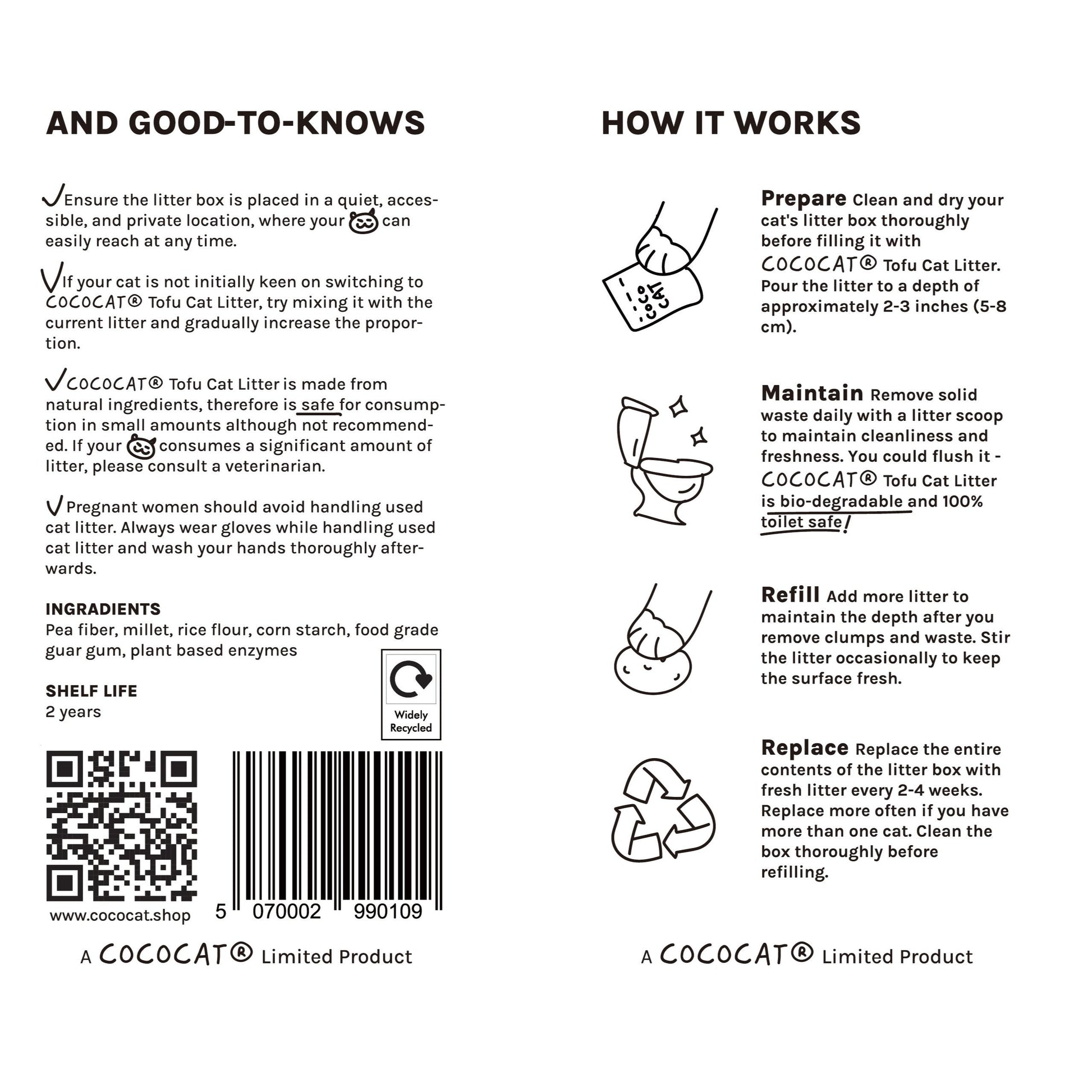 COCOCAT Tofu Cat Litter packaging with instructions and product details.