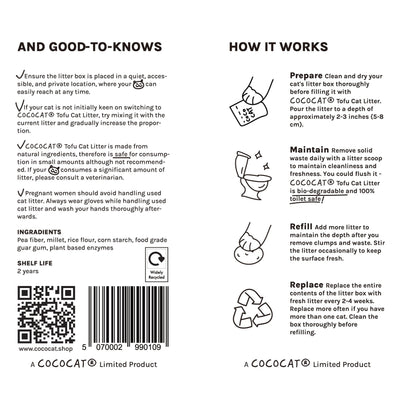 COCOCAT Tofu Cat Litter packaging with instructions and product details.