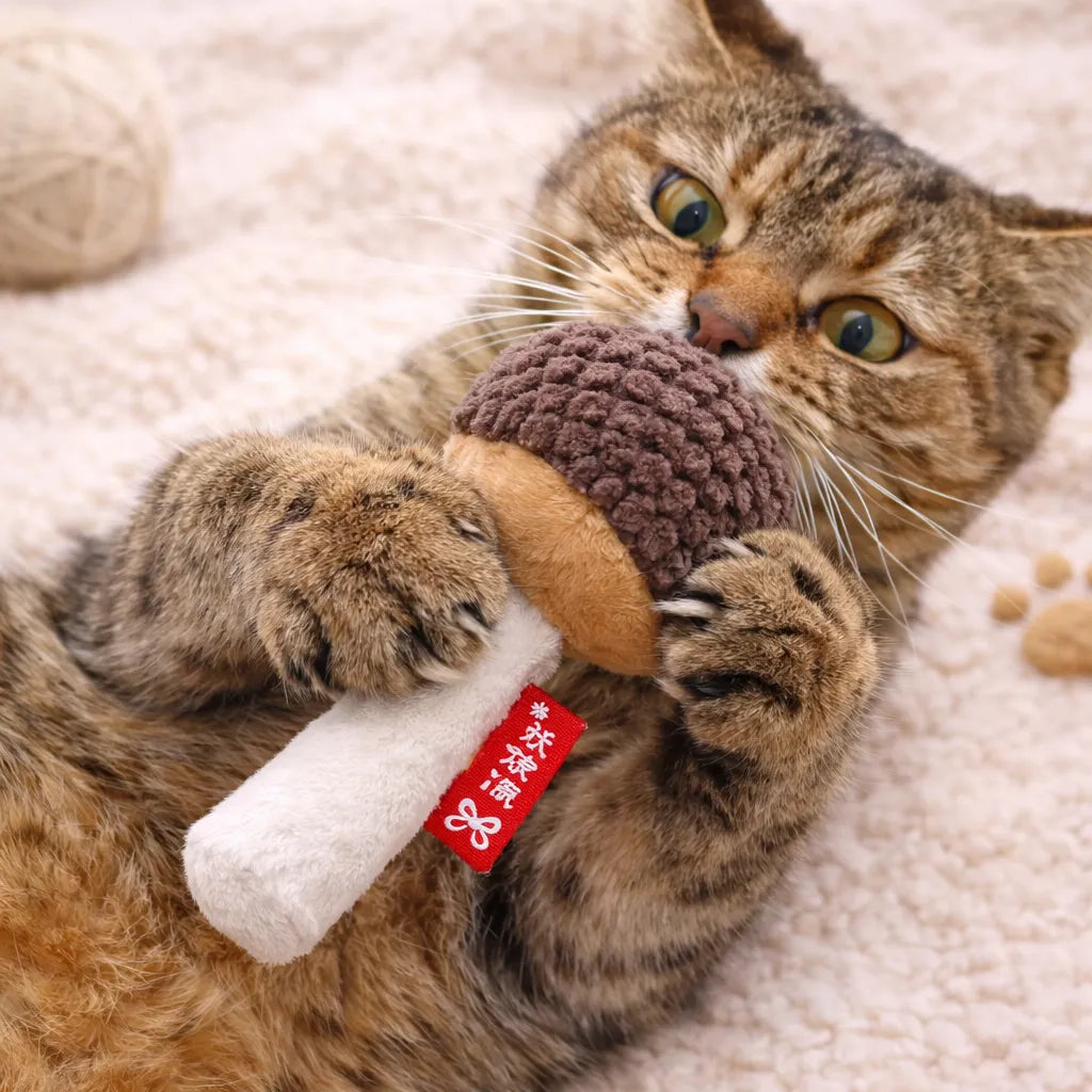 Cat Chew Mushroom Toy with Silvervine & Catnip – Molar Cleaning Interactive Cat Toy (15cm)-Fussy Cat