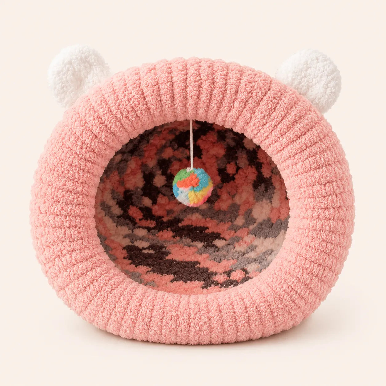 Luxury Handmade Chunky Knit Cat Cave Bed with Pom-Pom Toy-Fussy Cat
