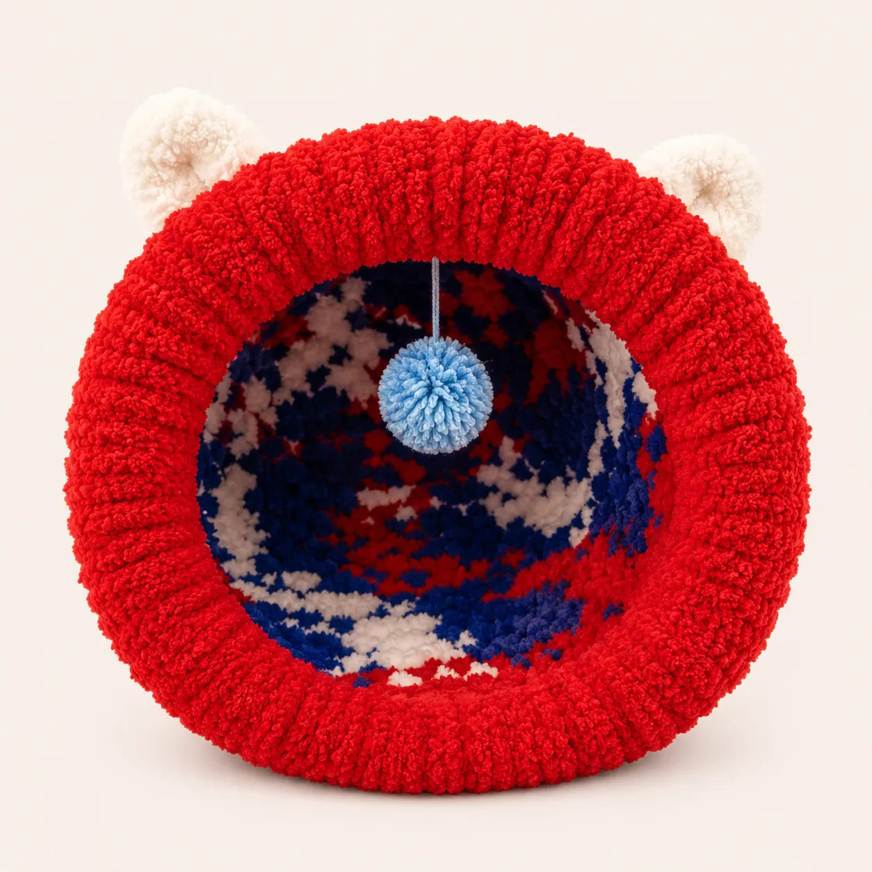 Luxury Handmade Chunky Knit Cat Cave Bed with Pom-Pom Toy-Fussy Cat