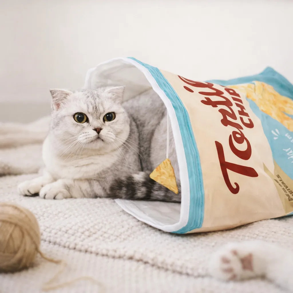 Gourmet Pattern Designs Cat Tunnel Toy – Collapsible Crinkly Interactive Cat Play Bag (50cm x 39cm)-Fussy Cat