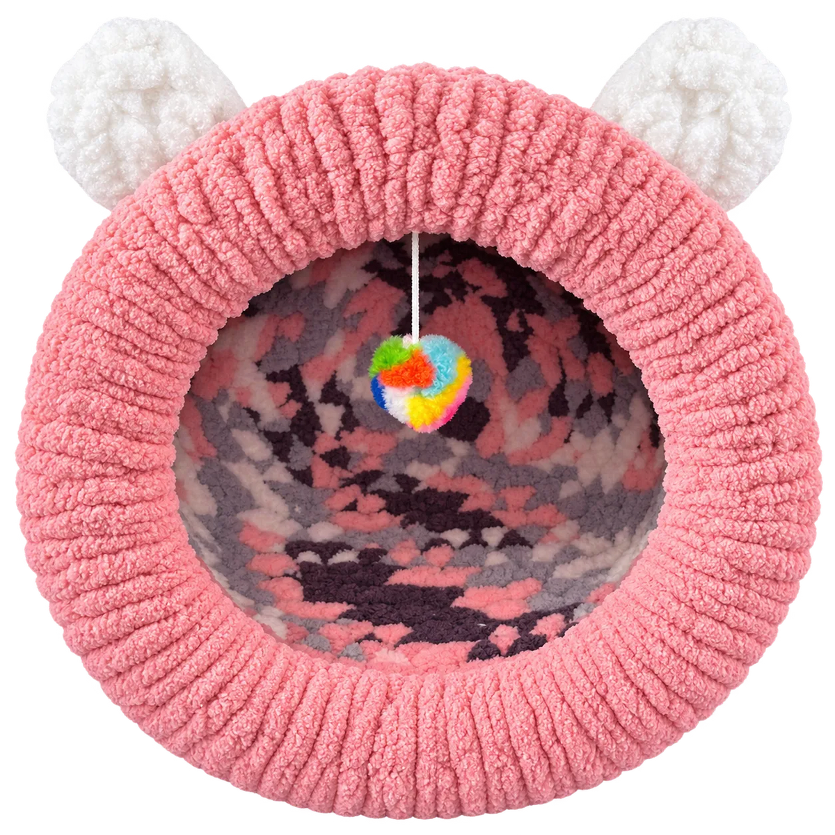 Luxury Chunky Knit Cat Cave Bed with Pom-Pom Toy - Handmade to Order