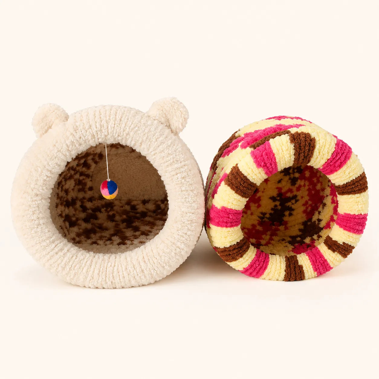 Luxury Handmade Chunky Knit Cat Cave Bed with Pom-Pom Toy-Fussy Cat