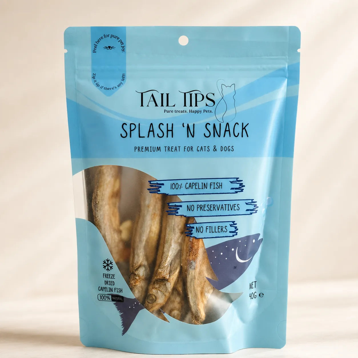 Splash N' Snack - 100% Freeze-Dried Capelin Treats | Pure & Natural | 40g pack-Fussy Cat