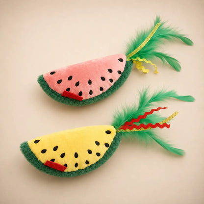 Watermelon Catnip Cat Toy – Plush Crinkle Feather Interactive Bite Resistant Cat Toy-Fussy Cat