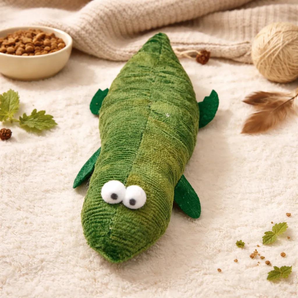 Plush Crocodile Cat Toy with Catnip & Silvervine – Crinkle Interactive Bite-Resistant Teething Toy for Kittens & Cats (20cm)-Fussy Cat
