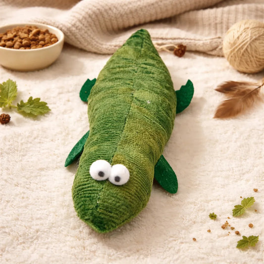 Plush Crocodile Cat Toy with Catnip & Silvervine – Crinkle Interactive Bite-Resistant Teething Toy for Kittens & Cats (20cm)-Fussy Cat