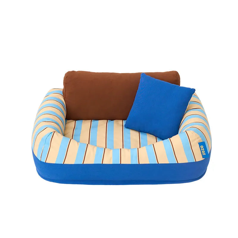 ZEZE Sandwich Pat Sofa Bed – Striped Canvas with Backrest & Cushion