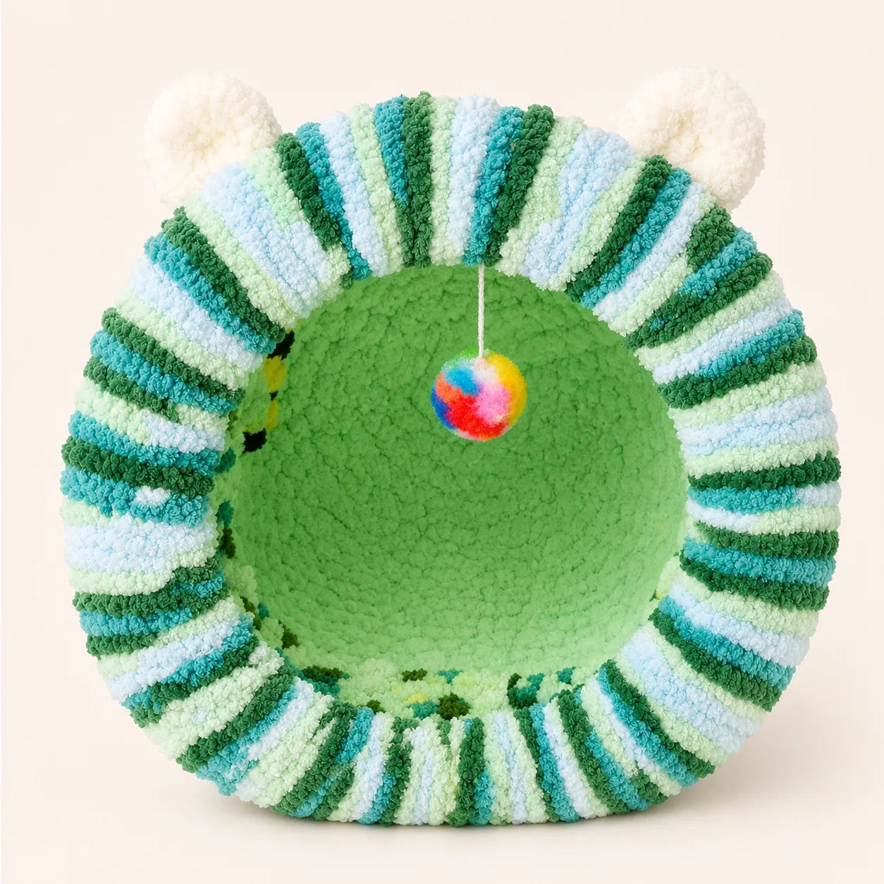 Luxury Handmade Chunky Knit Cat Cave Bed with Pom-Pom Toy-Fussy Cat