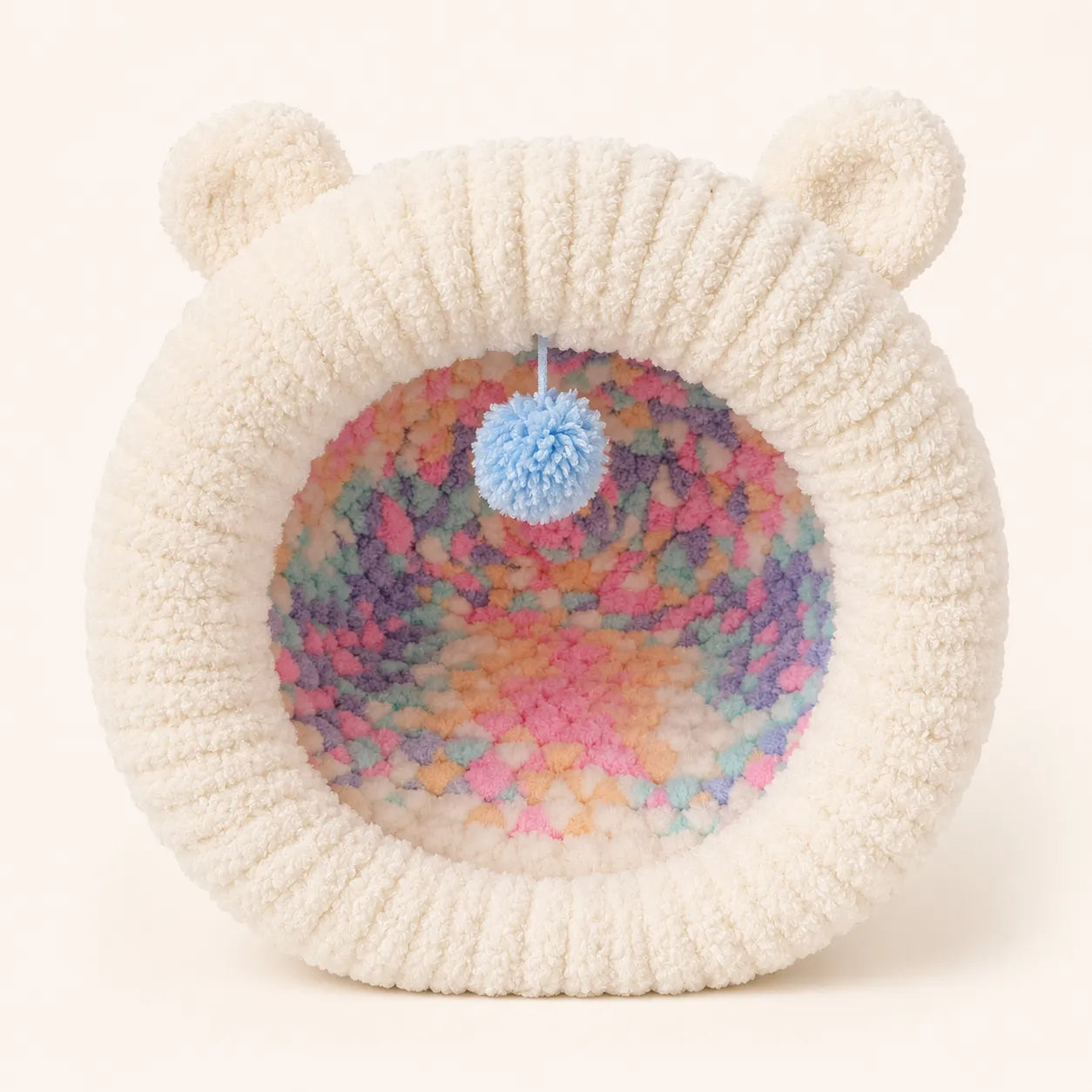 Luxury Handmade Chunky Knit Cat Cave Bed with Pom-Pom Toy-Fussy Cat