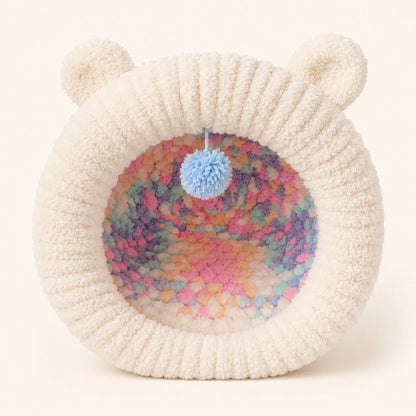 Luxury Handmade Chunky Knit Cat Cave Bed with Pom-Pom Toy-Fussy Cat