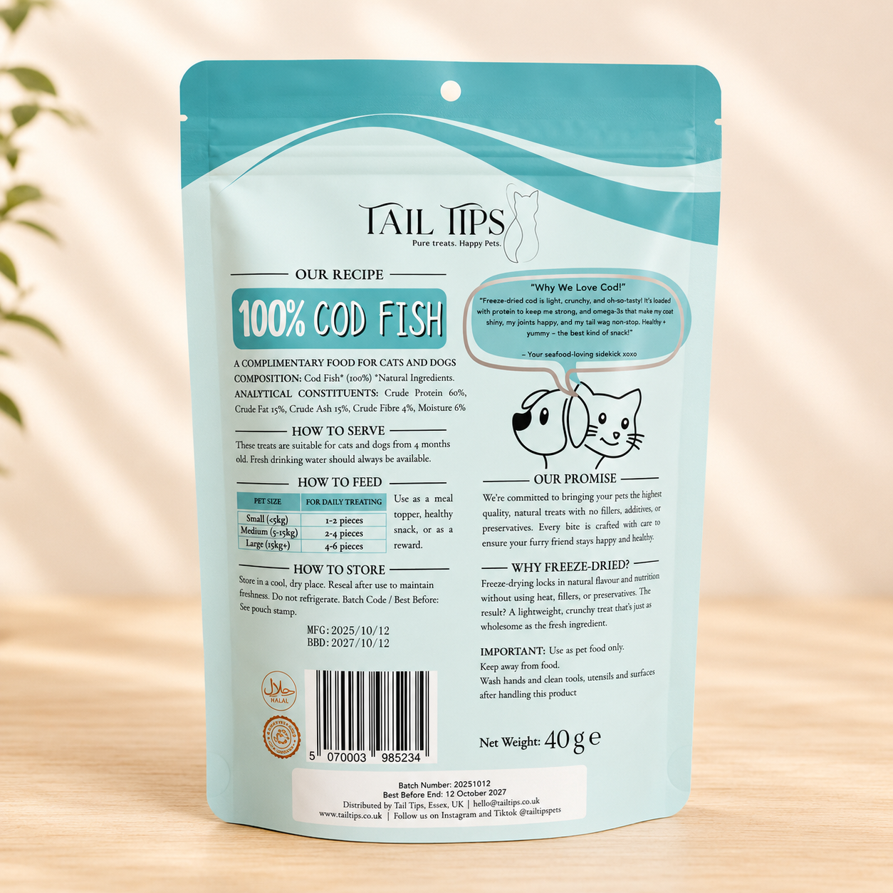 Cod Crunchies - 100% Freeze-Dried Cod Treats | Pure & Natural | 40g pack