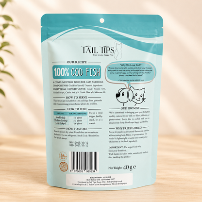 Cod Crunchies - 100% Freeze-Dried Cod Treats | Pure & Natural | 40g pack