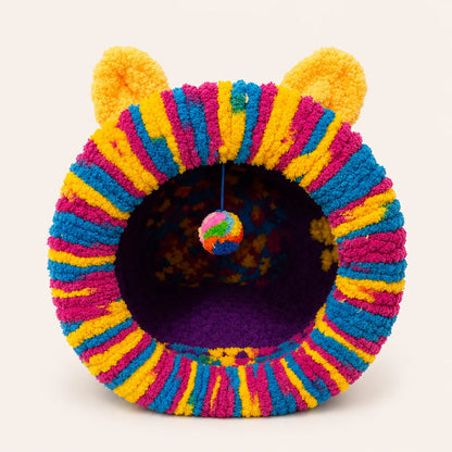Luxury Handmade Chunky Knit Cat Cave Bed with Pom-Pom Toy-Fussy Cat