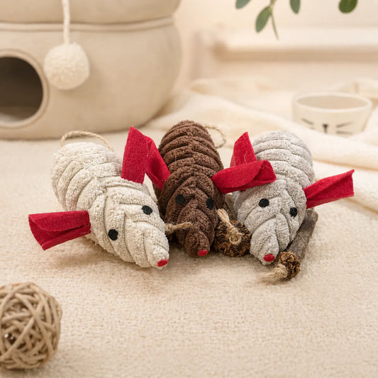 Catnip Plush Mouse Toy with Silvervine Stick for Cats | Interactive Kick & Chew Toy-Fussy Cat