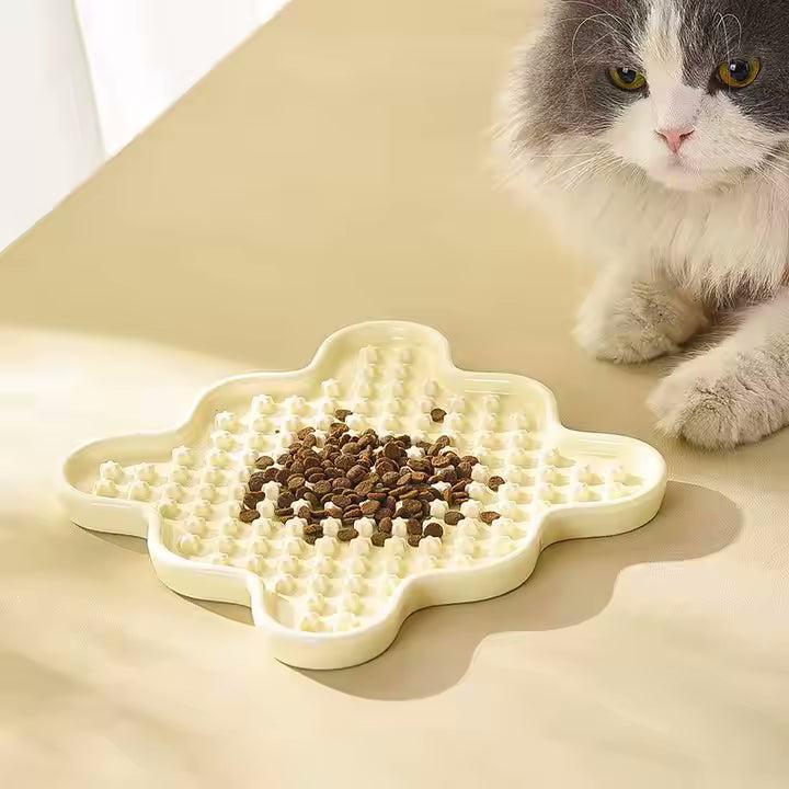 Fussy Cat Ceramic Slow Puzzle Feeder Bowl for Dry or Wet Cat Food