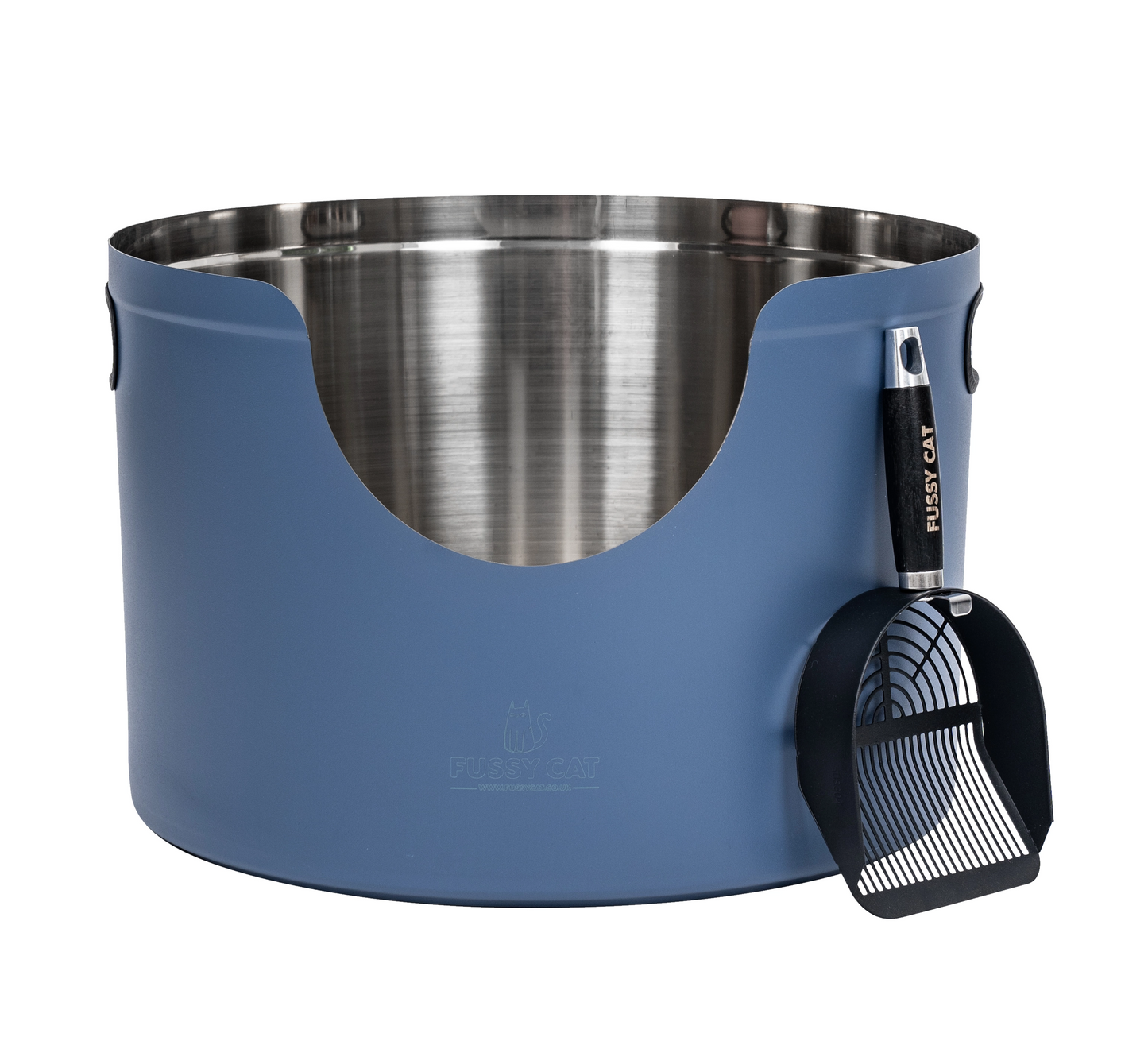 Round Stainless Steel Cat Litter Box in Blue from Fussy Cat