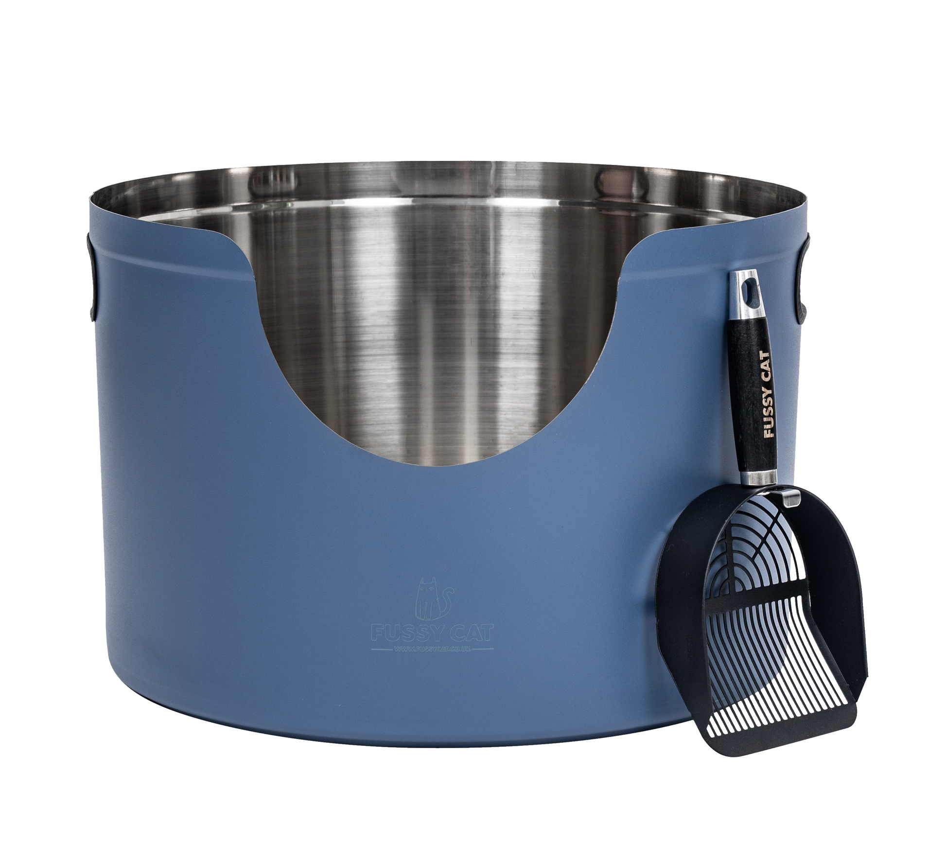 Round Stainless Steel Cat Litter Box in Blue from Fussy Cat