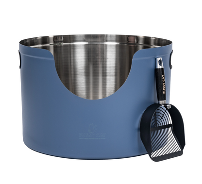 Round Stainless Steel Cat Litter Box in Blue from Fussy Cat