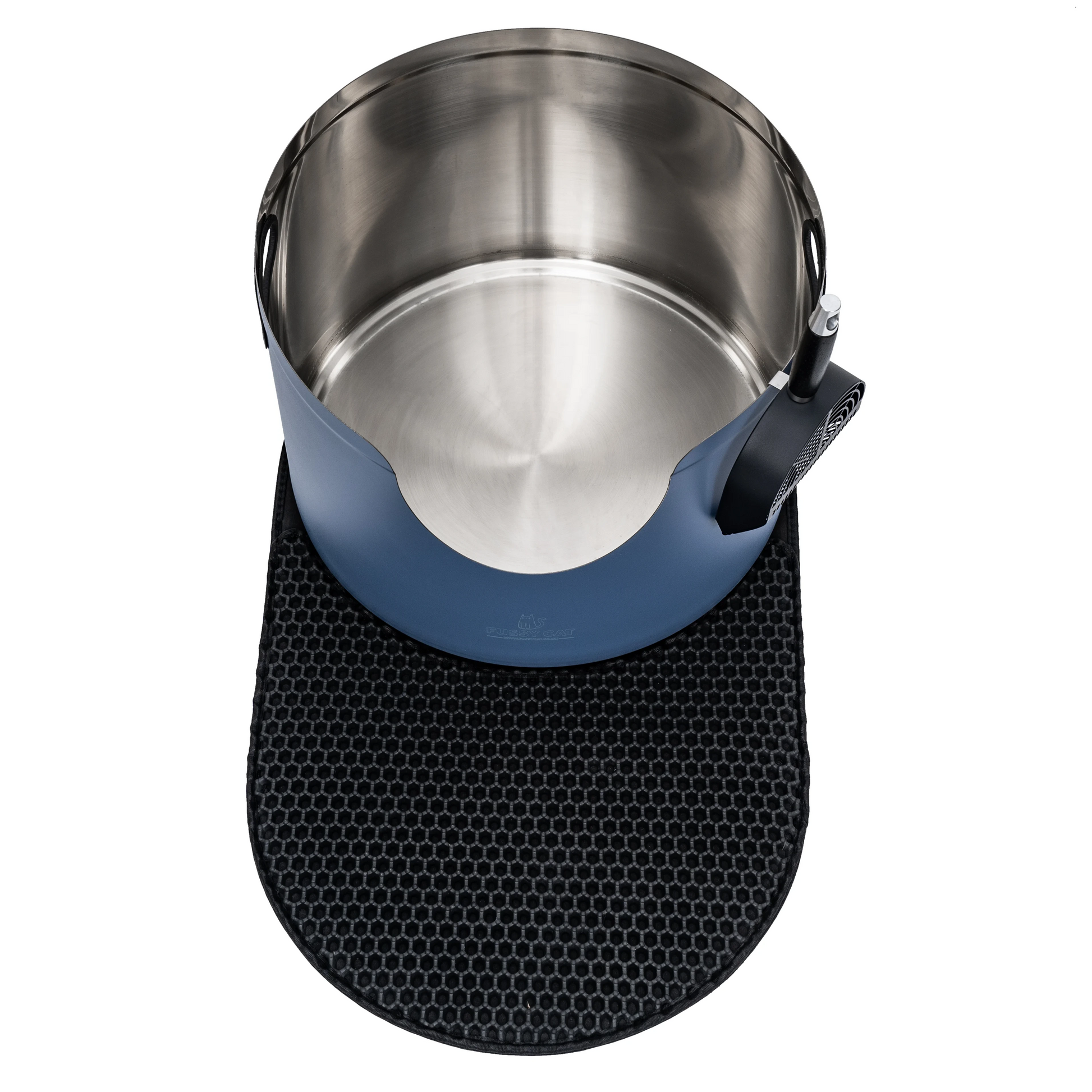 Round Stainless Steel Cat Litter Box in Blue from Fussy Cat