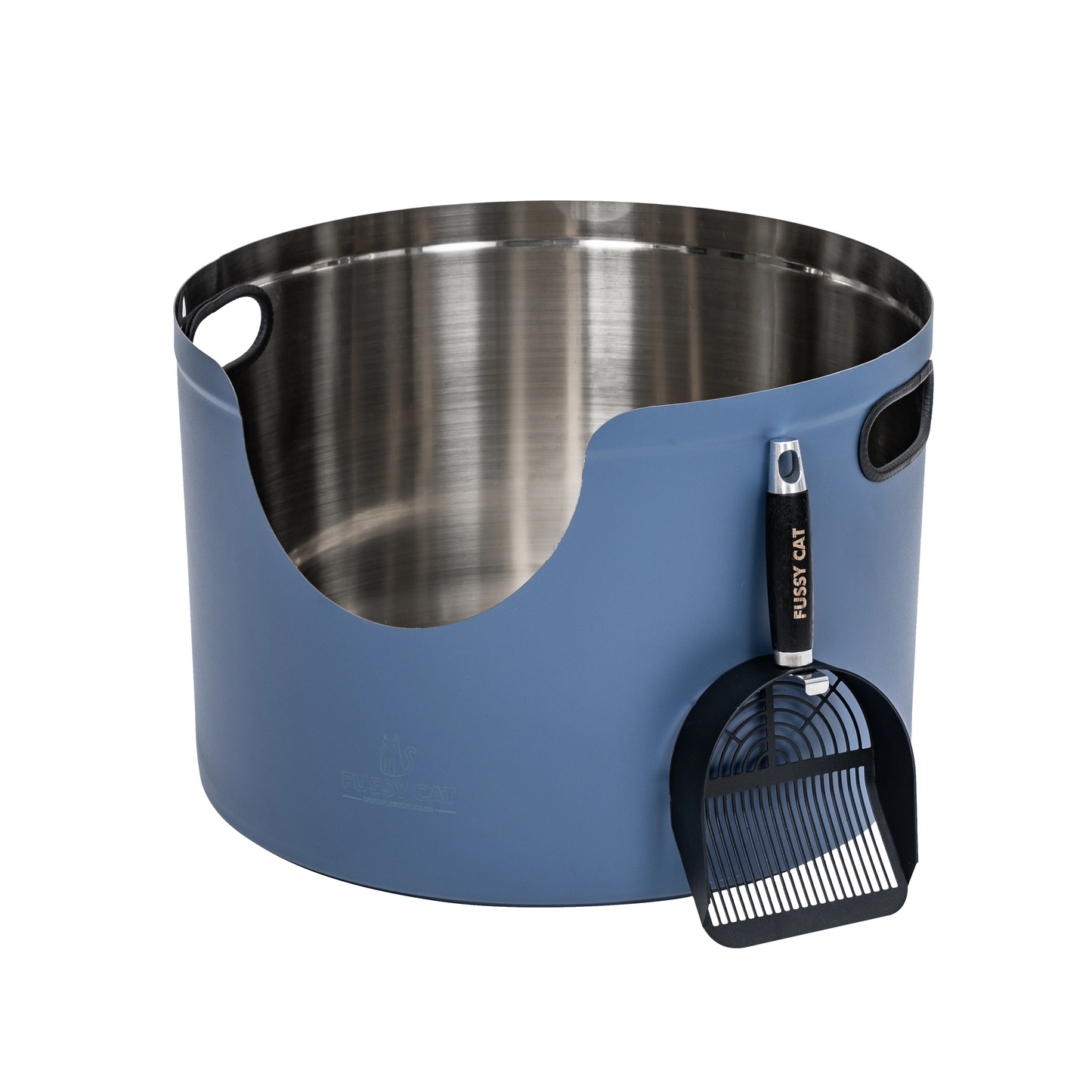 Round Stainless Steel Cat Litter Box in Blue from Fussy Cat