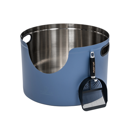 Round Stainless Steel Cat Litter Box in Blue from Fussy Cat