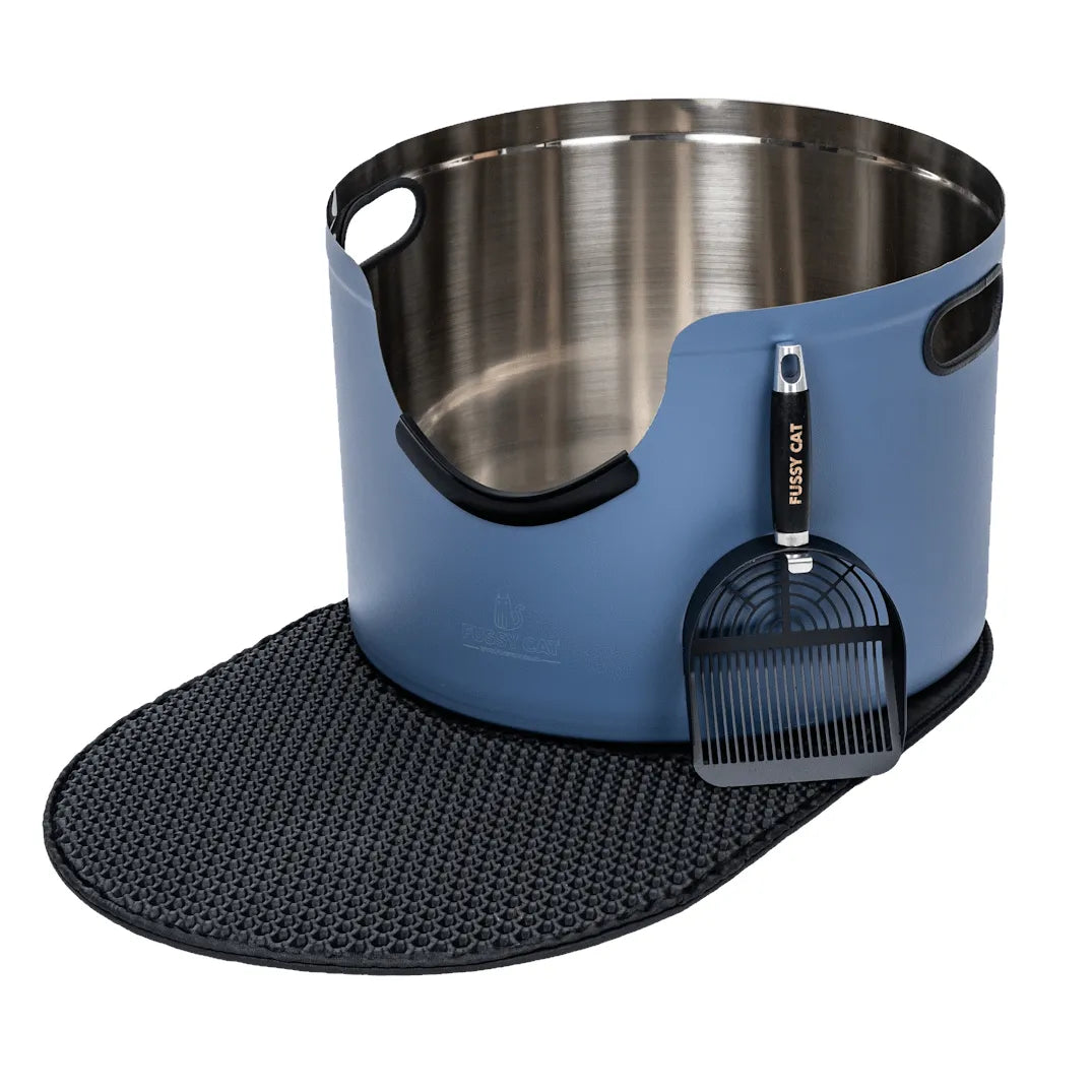 Stainless Steel Round Cat Litter Box in Blue