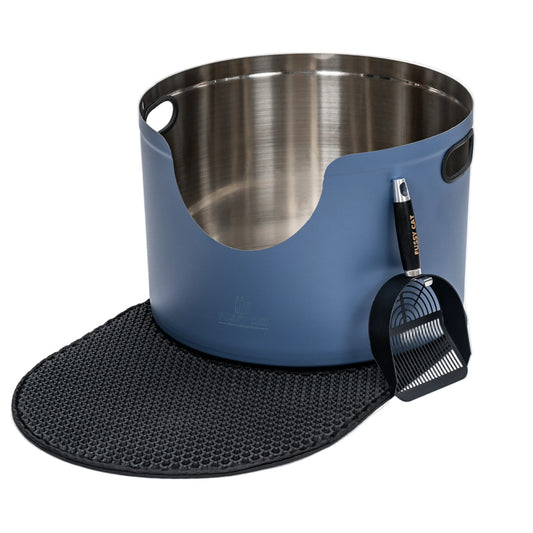 Round Stainless Steel Cat Litter Box in Blue from Fussy Cat