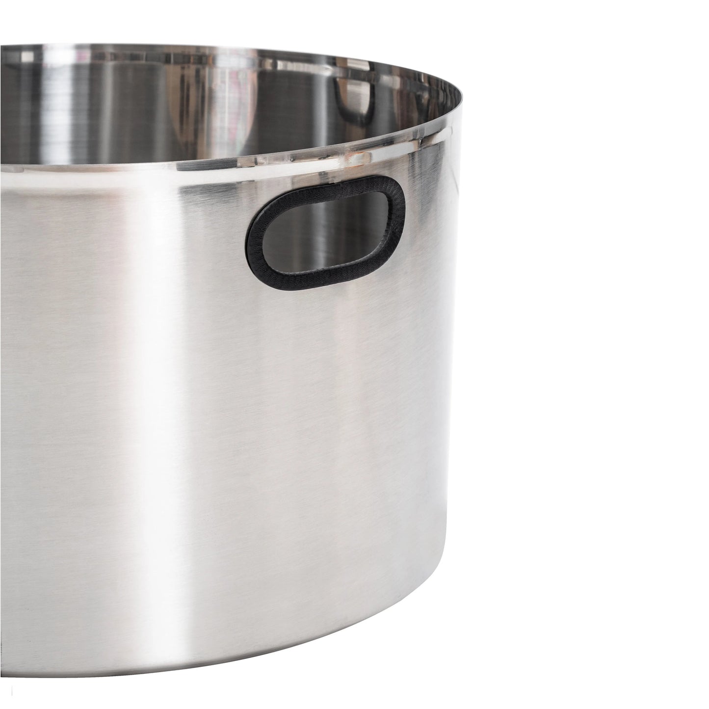 Fussy Cat Graded round stainless steel litter box with black handle, showing a slight cosmetic defect.