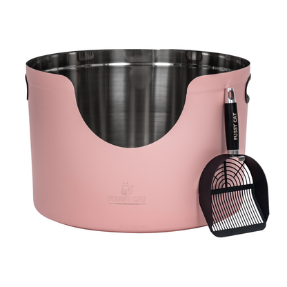 Pink Stainless Steel Cat Round Litter Box from Fussy Cat